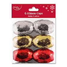 Red, Gold & Silver Metallic Ribbon Cops - Pack of 6