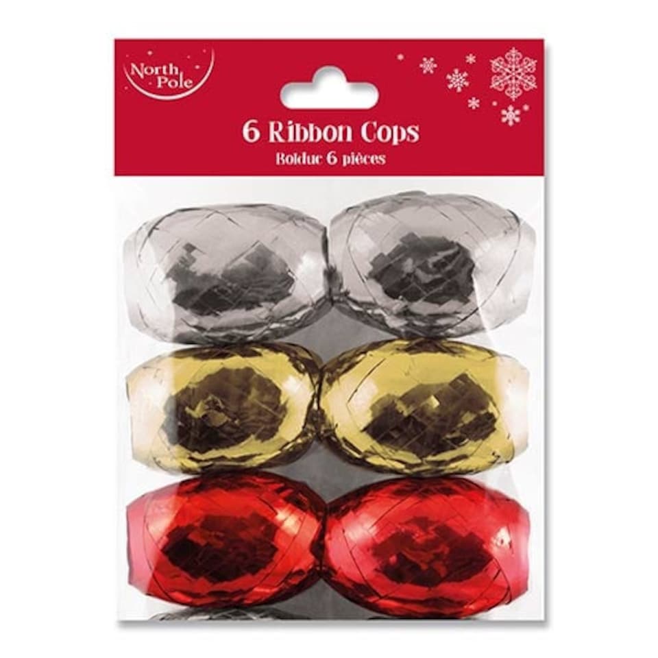 Red, Gold & Silver Metallic Ribbon Cops - Pack of 6