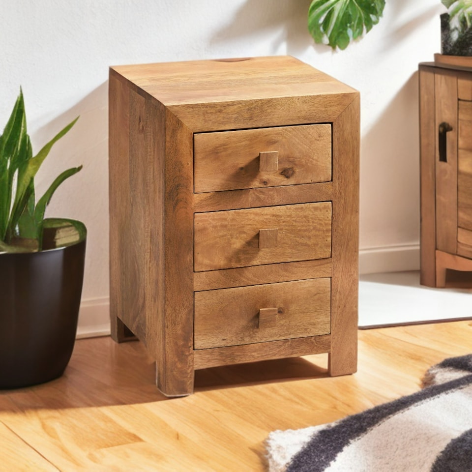 image 1 of Kaylin Light Mango 3 Drawer Bedside Cabinet Brown