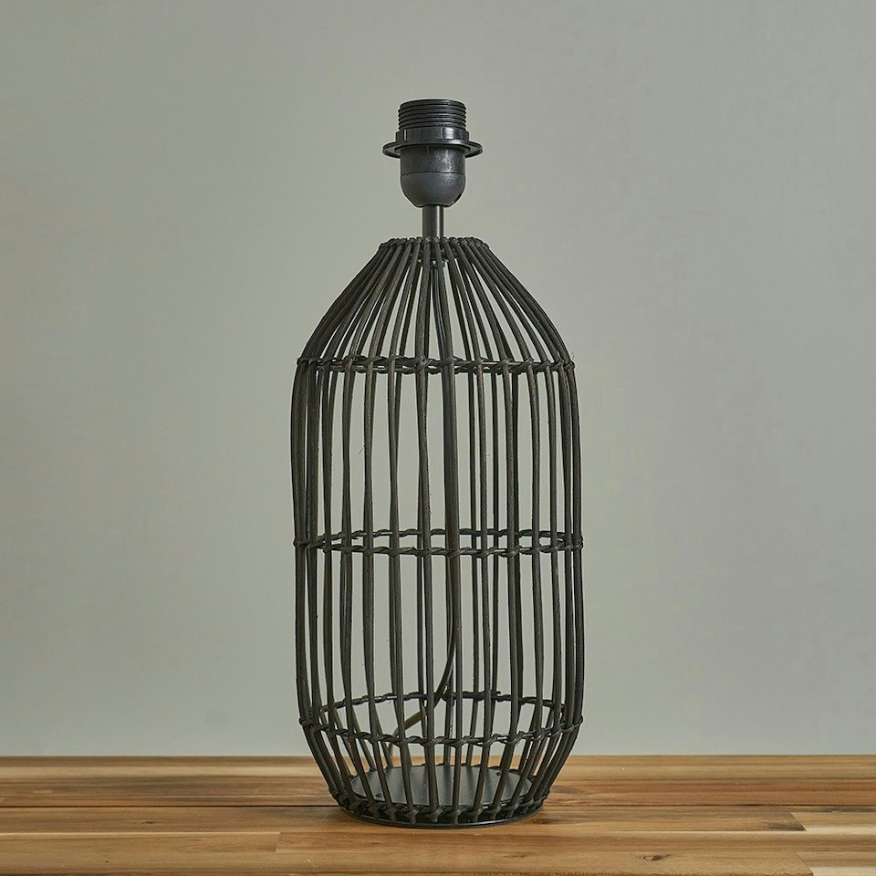 image 1 of ValueLights Contemporary Large Matt Black Rattan Cylinder Table Lamp Base