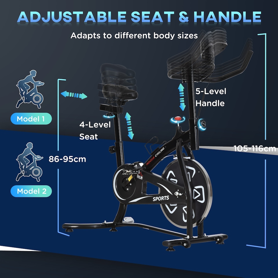 image 1 of 6kg Flywheel HOMCOM Indoor Stationary Exercise Bike LCD Monitor