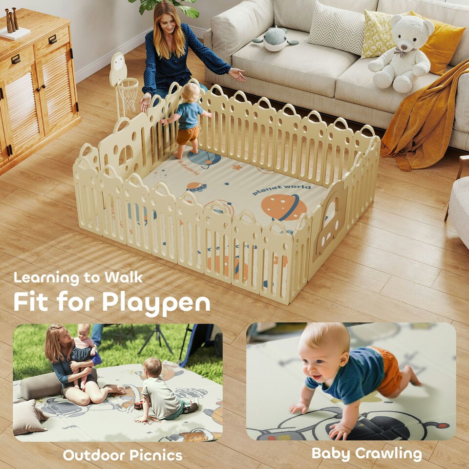 image 1 of AIYAPLAY Baby Play Mat, Double Sided Crawling Mat, Astronaut & Planet Theme