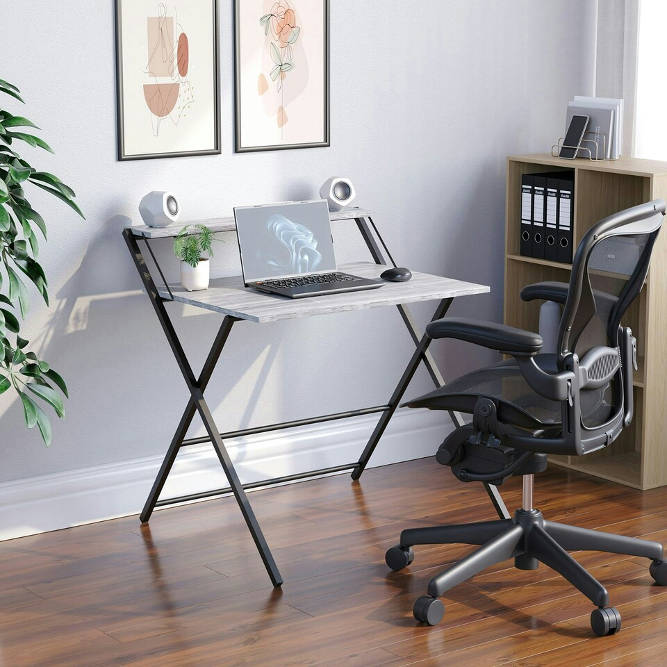 image 1 of Vida Designs Brooklyn Foldable Computer Desk Home Office Workstation, Grey