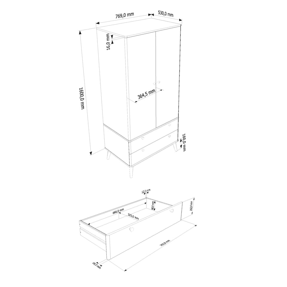 image 1 of Augusta Industrial Style Pine Wardrobe with 2 Doors and 2 Drawers for Bedroom Storage | White | White | One Size | 1
