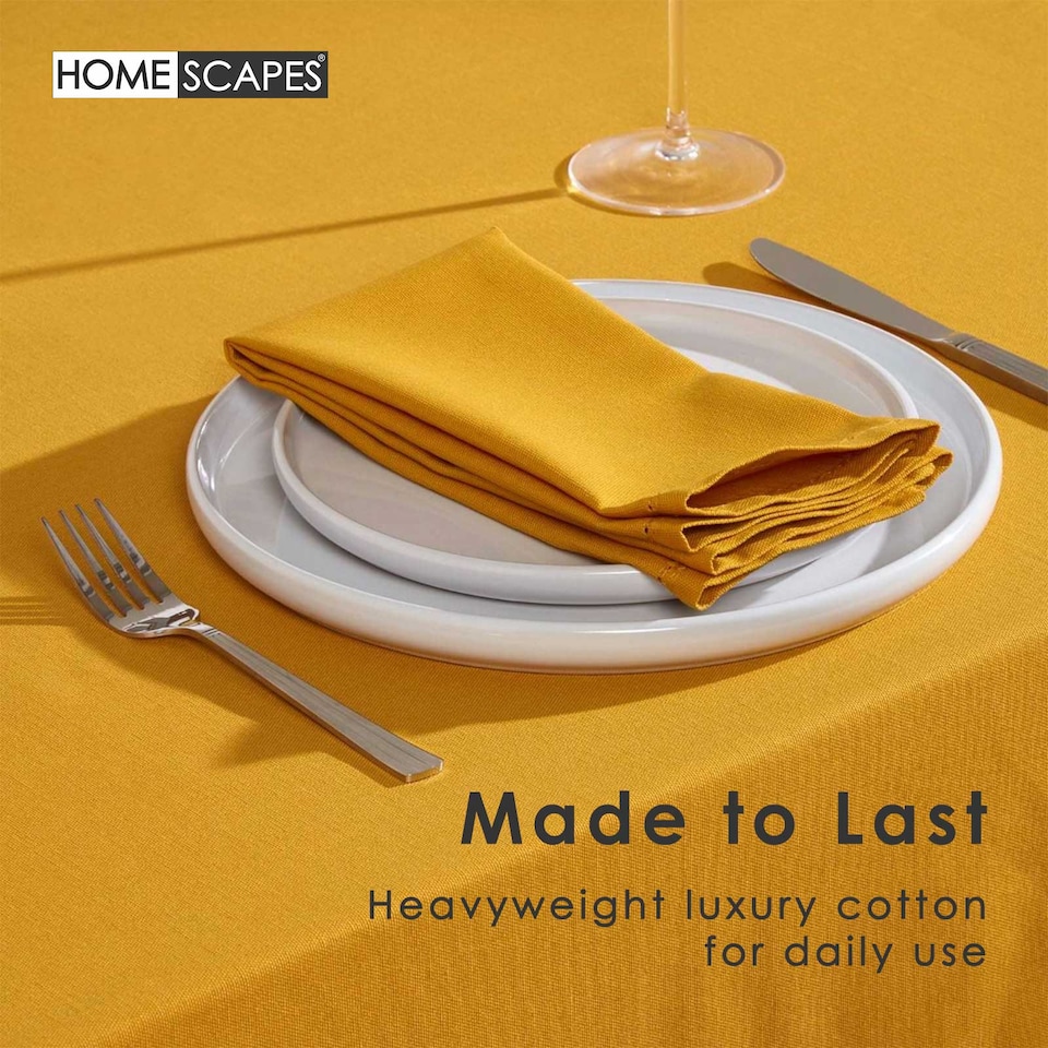 image 1 of Homescapes Mustard Yellow Cotton Square Tablecloth - 137 x 137 cm | Yellow | 137cm x 137cm (54" x 54")