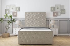 Sloomy Watson Cream Plush Bed Frame With Mattress With 50" Upholstered Headboard 6' Super King