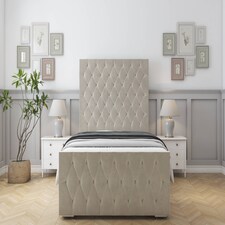 Sloomy Watson Cream Plush Bed Frame With Mattress With 50" Upholstered Headboard 6' Super King