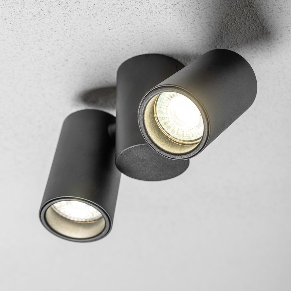 image 1 of CGC LUP Black 2-Head Adjustable GU10 Ceiling and Wall Spotlight | Black | Black | height: 11.5 cm, width: 17.5 cm, spotlight width: 5.6