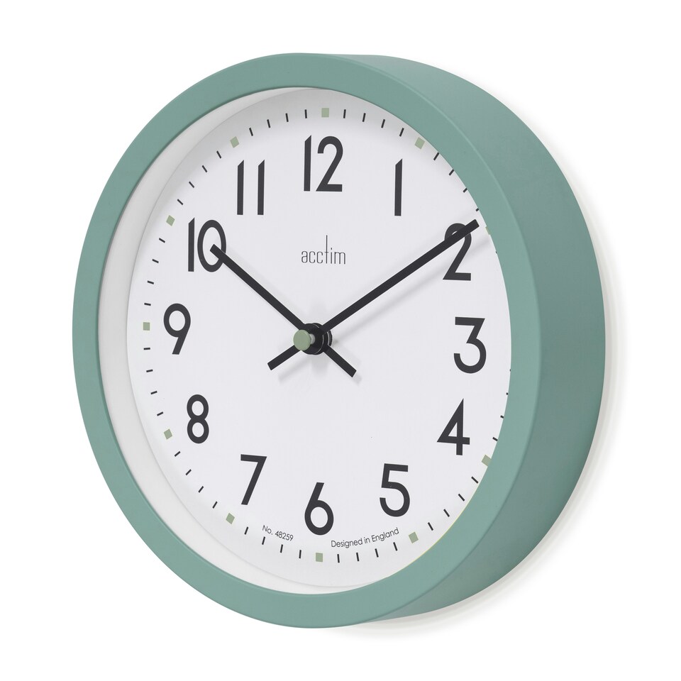image 1 of Acctim Elstow Small Kitchen Wall Clock Quartz Retro Style 20cm Green | Meadow