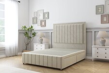 Sloomy Pemberton Cream Plush Divan Bed Base No Drawers With 54 Inch Floor Standing Headboard & 12 Inch Matching Footboard | Cream | Cream | Small Double | 1