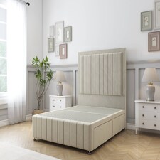 Sloomy Pemberton Cream Plush Divan Bed Base No Drawers With 54 Inch Floor Standing Headboard & 12 Inch Matching Footboard | Cream | Cream | Small Double | 1