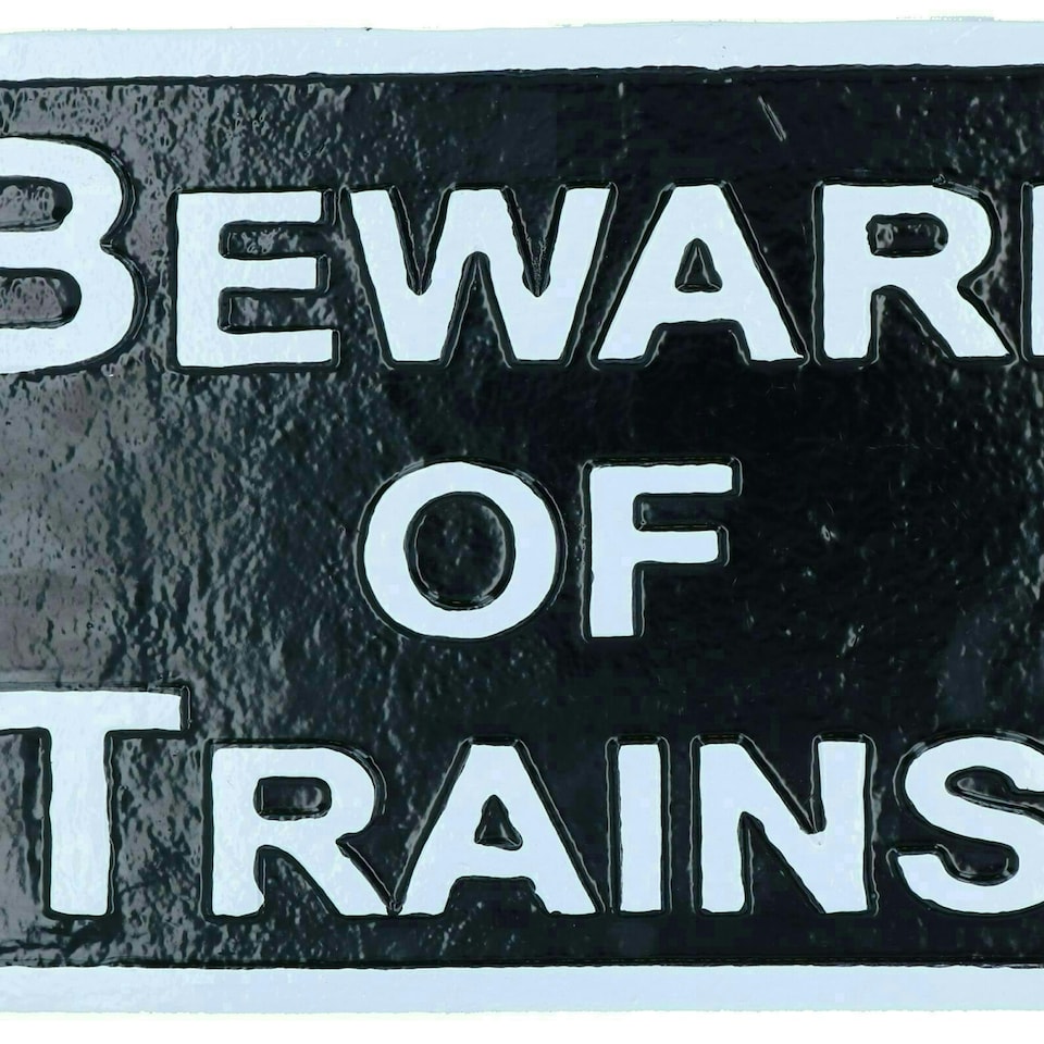 image 1 of Beware Train Cast Iron Railway Sign Plaque Door Wall House Fence Gate Garden