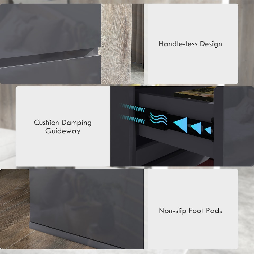 image 1 of HOMCOM High Gloss Chest of Drawers, Modern 5 Drawer Dresser with Soft Closing Mechanism for Bedroom, Grey