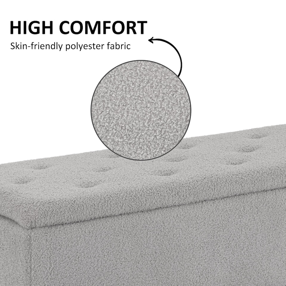 image 1 of HOMCOM 57L Storage Ottoman, End of Bed Bench with Wooden Legs, Fabric Footstool for Living Room, Bedroom, 95 x 38 x 45cm, Grey | Grey