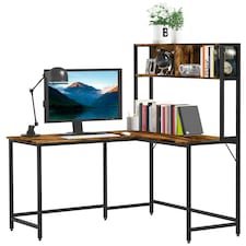 HOMCOM Industrial L-Shaped Work Desk & Storage Shelf Steel Frame Adjustable Feet