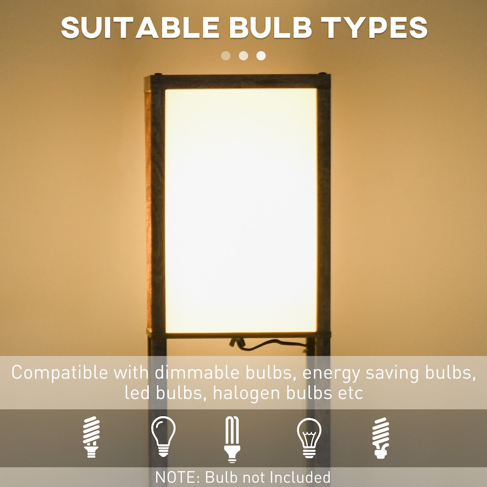 image 1 of HOMCOM 3Tier Floor Lamp, Floor Light with Storage Shelf, Reading Standing Lamp with Acrylic Shade for Living Room, Bedroom, Kitchen, Dining Room, Office, Dorm, 160cm, Brown