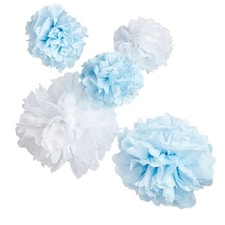 Blue & White Paper Pom Poms Decorations - Pack of 5
