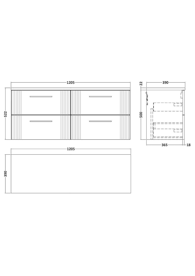 image 1 of Balterley Partial Fluted 4 Drawer Wall Hung Vanity Unit with Bellato Laminate Worktop | Grey | Satin Grey | 3