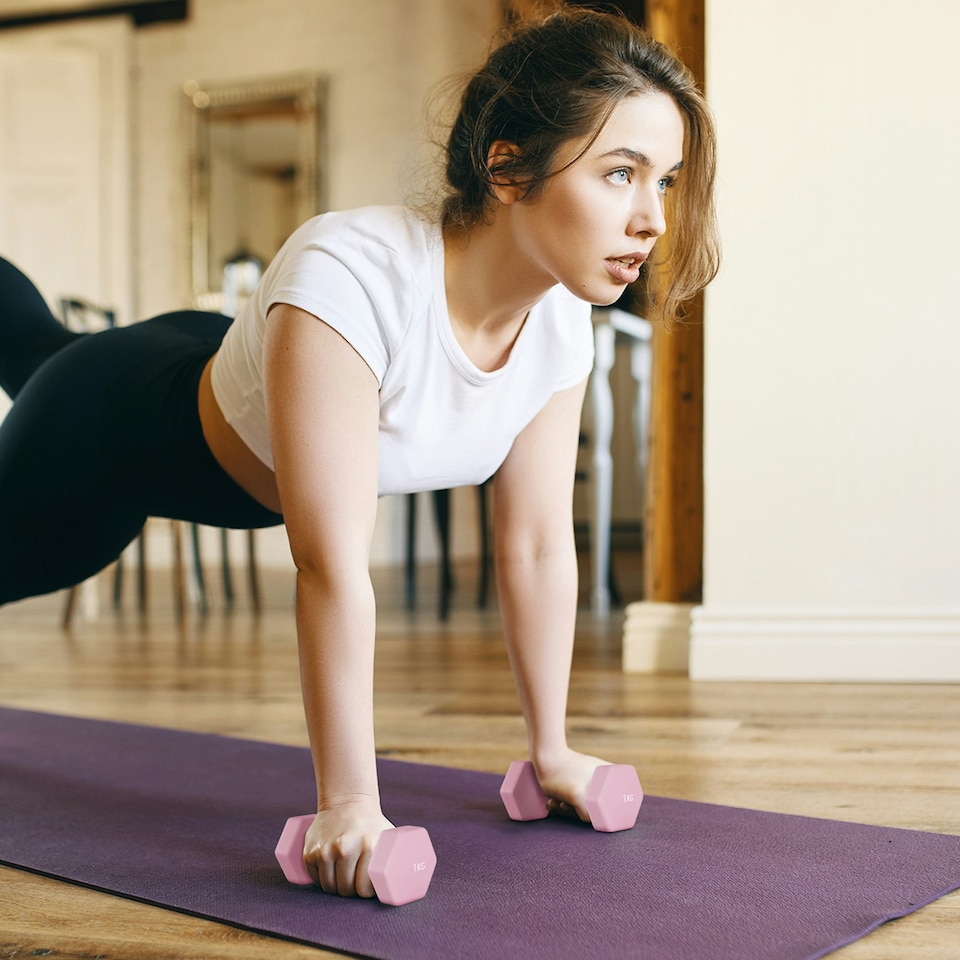 image 1 of SPORTNOW 9kg Hex Dumbbells Set with Carry Case, 2 x 1kg, 2 x 1.5kg, 2 x 2kg