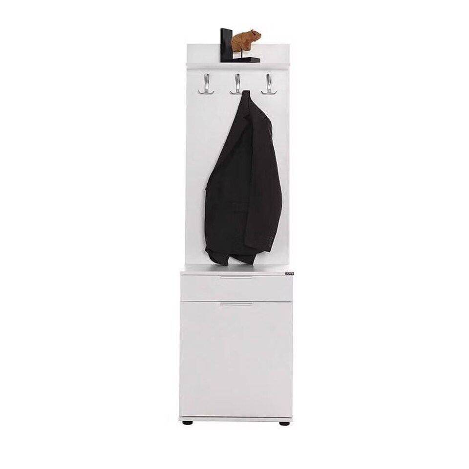 image 1 of Adore White Hall Stand with Drawer, Hooks & Shoe Cupboard - Entryway Organiser White