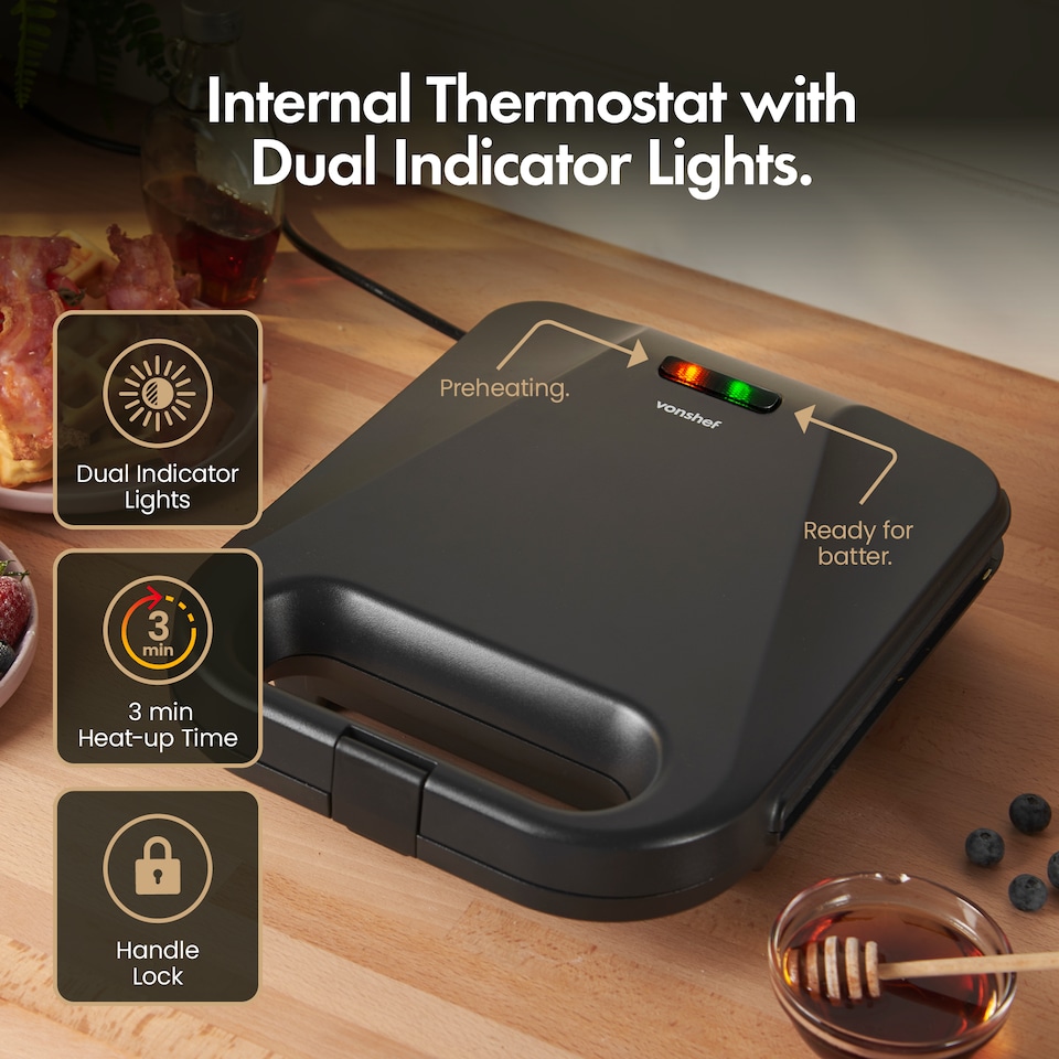 image 1 of Vonshef Waffle Maker Large 4 Slices, Non-Stick Plates, 1400W
