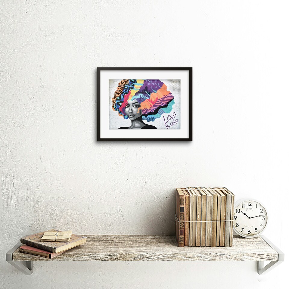 image 1 of Barbados Graffiti Woman Psychedelic Hair 9x7" Black Framed Wall Art Print