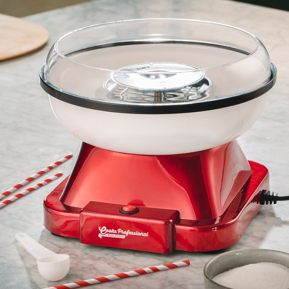 image 1 of Cooks Professional Retro Candy Floss Maker Machine with Sticks & Splash Guard | Red | Red