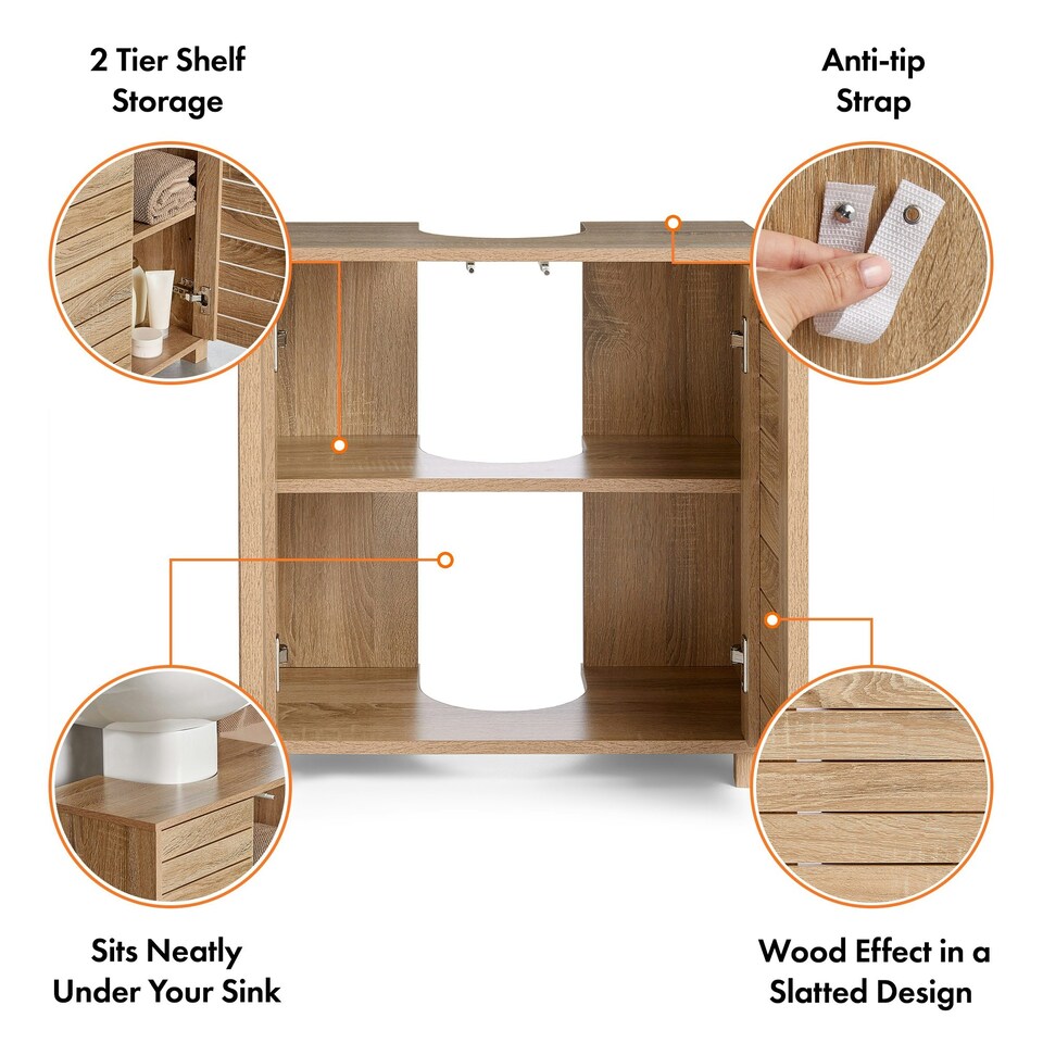 image 1 of VonHaus Chester Under Sink Bathroom Cabinet in Oak Effect