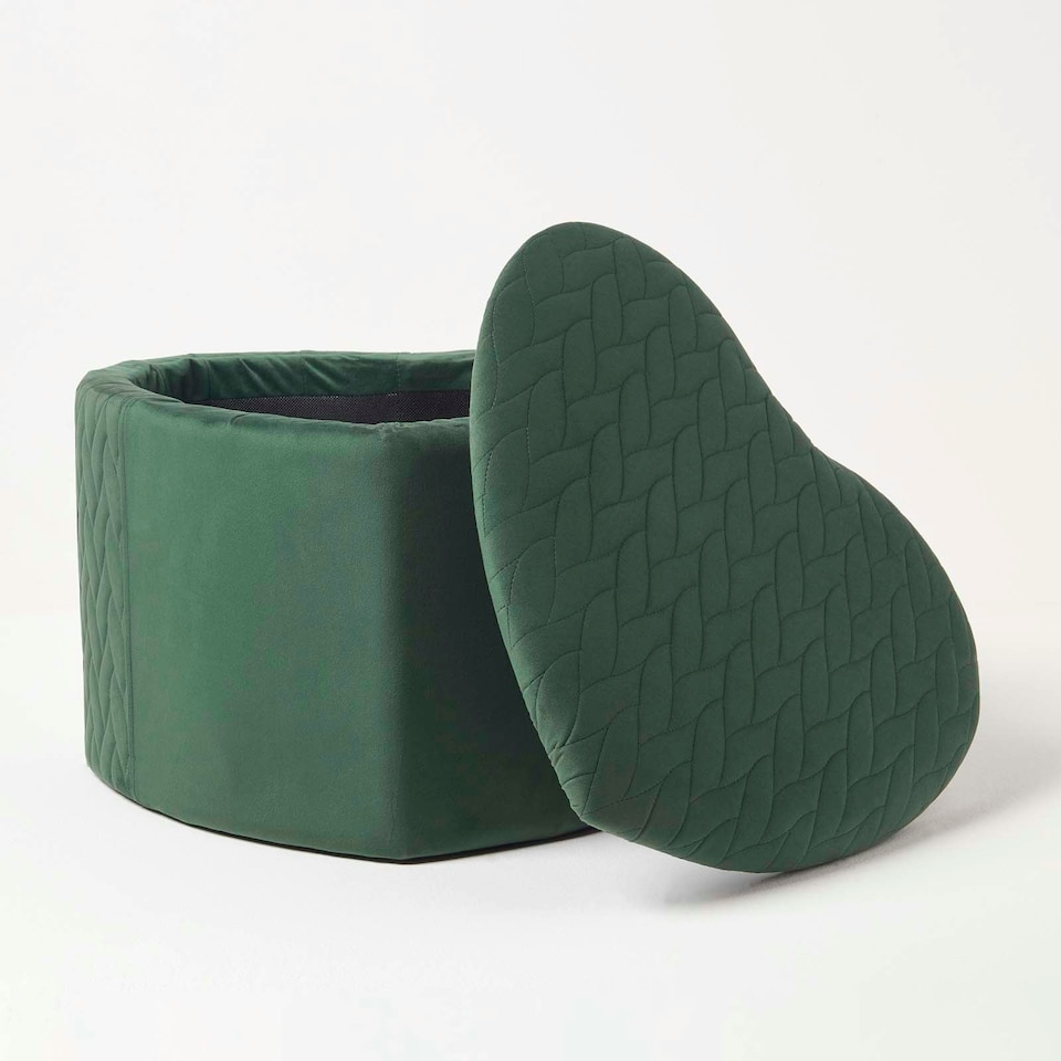 image 1 of Homescapes Arundel Heart-Shaped Velvet Footstool with Storage, Emerald