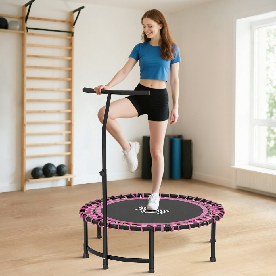 image 1 of HOMCOM Trampoline Outdoor Bouncer Jumper Adjustable Handle, Pink