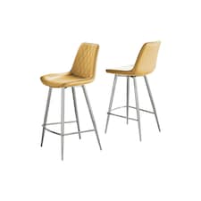 Furniturebox Pesaro 2x Mustard Velvet Silver Legs Bar Chair
