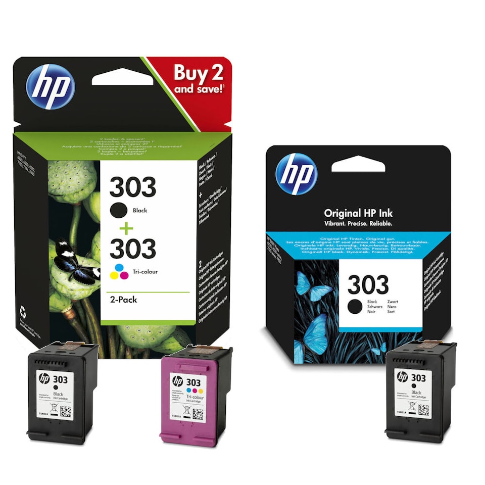 image 1 of 2x HP 303 Black & 1x Colour Genuine Ink Cartridge