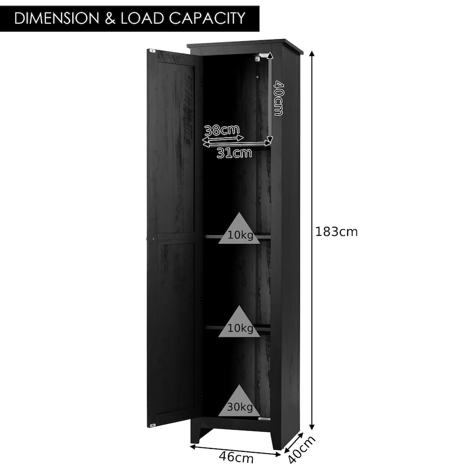 image 1 of COSTWAY Wood Tall Storage Cabinet 4 Tires Display Organizer Black