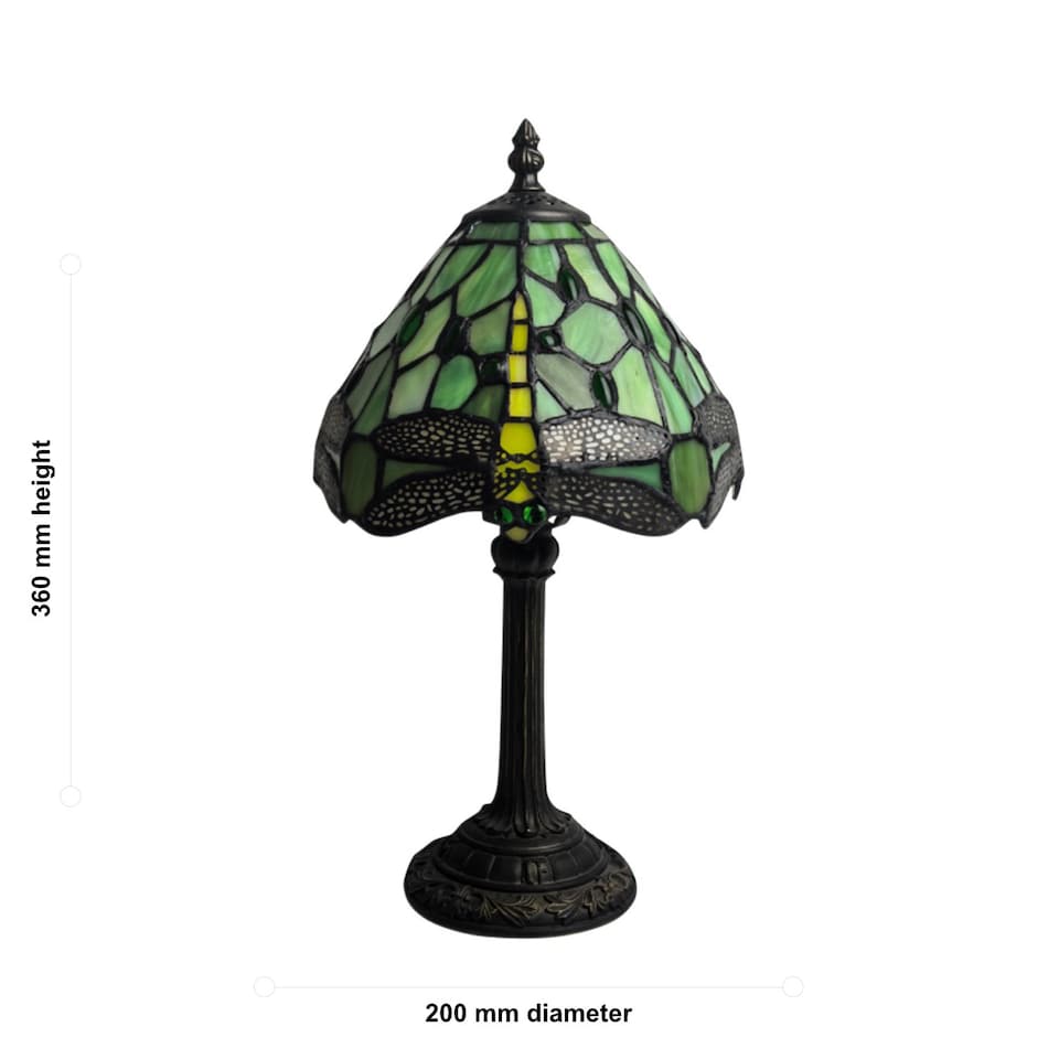 image 1 of Set of 2 Laurel - Green Tiffany Dragonfly 36cm Table Lamps