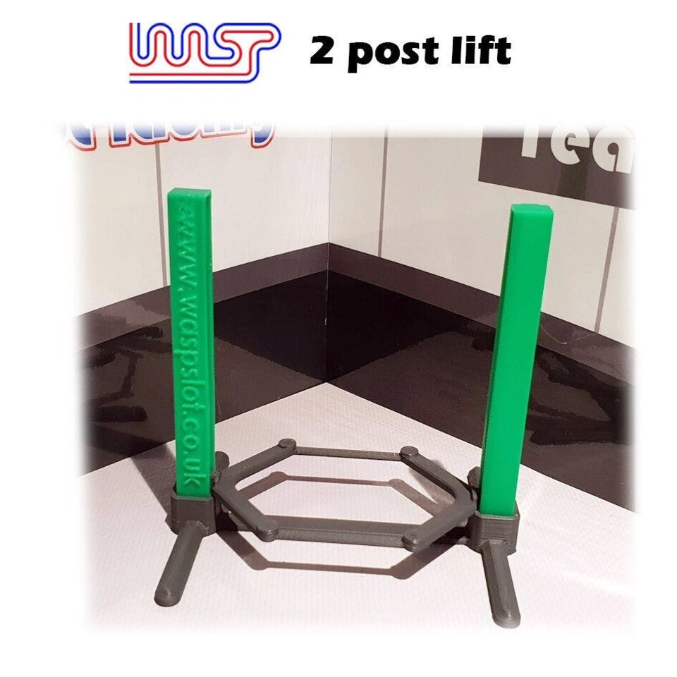 image 1 of Slot Car Garage Pit Scenery Post Lift Green 1:32 Scale Slot Car Track Scenery Wasp