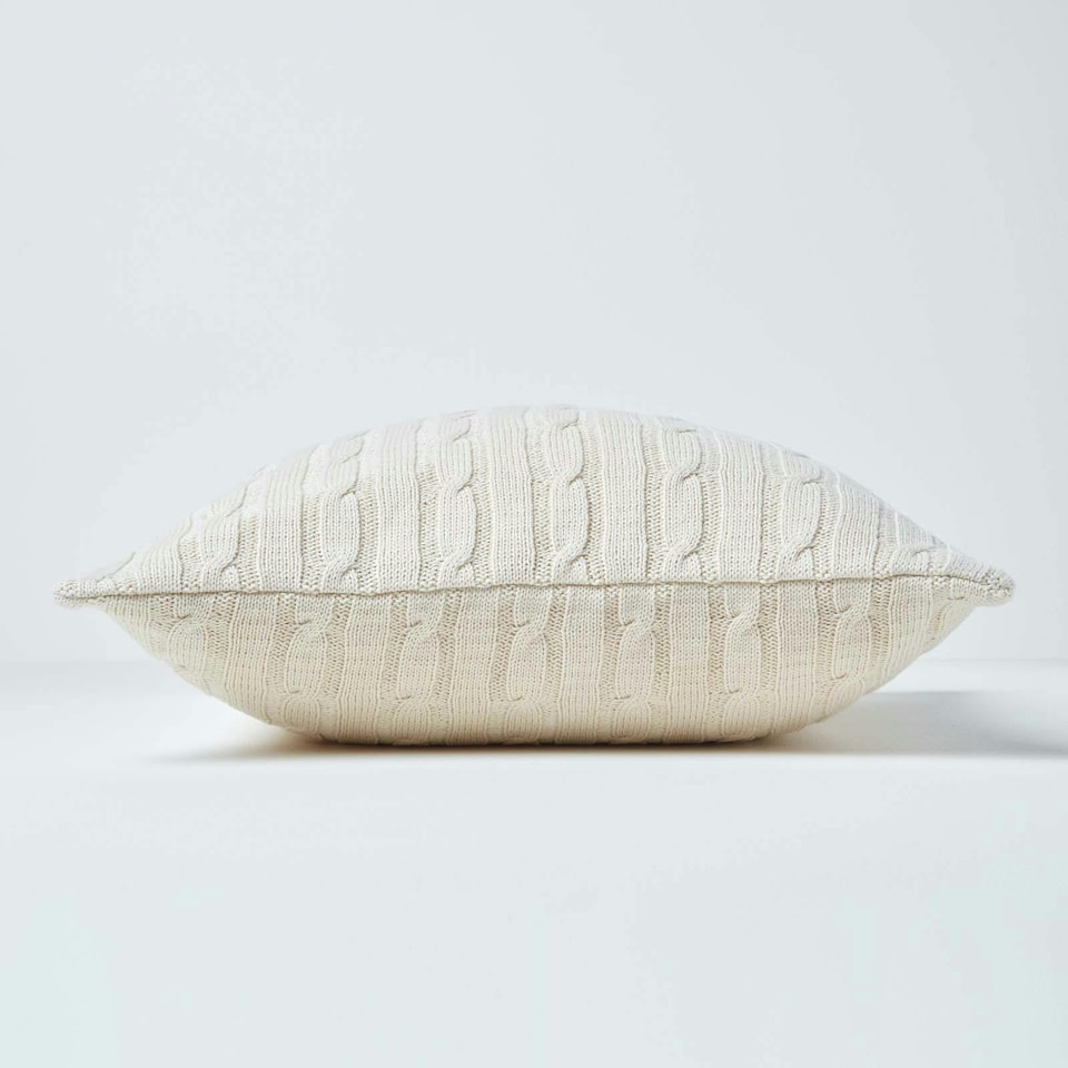 image 1 of Homescapes Cotton Cable Knit Natural Cushion Cover - 45 x 45 cm | Cream | Natural | 45 x 45 cm