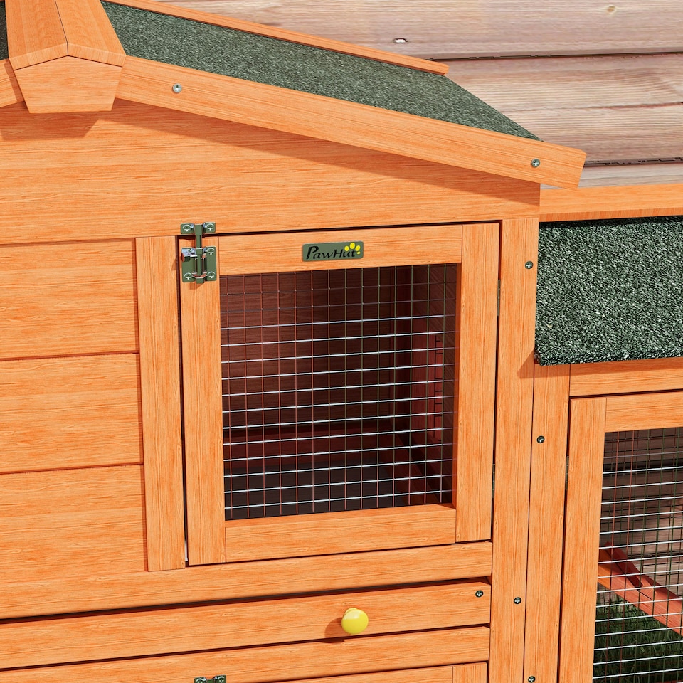 image 1 of PawHut Rabbit Hutch, Guinea Pig Hutch 2 Tier w/ Run & Tray, Asphalt Roof