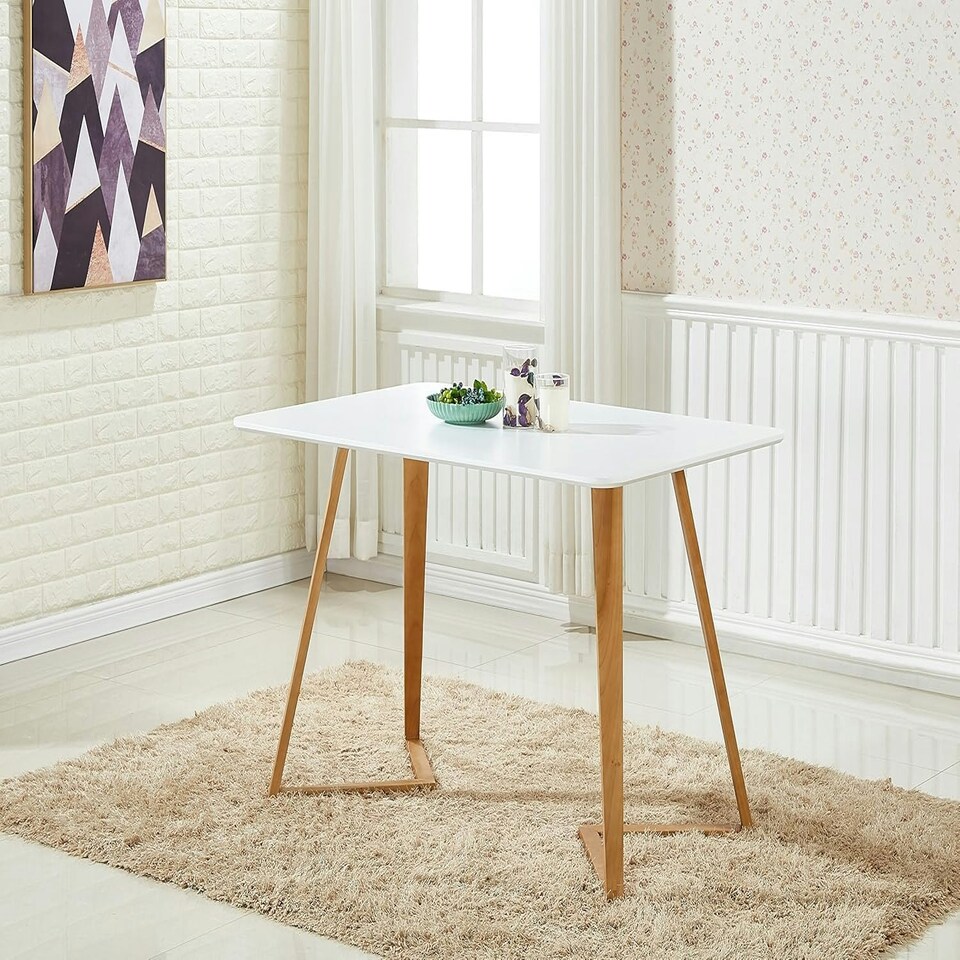 image 1 of Dallas Scandinavian Rectangular Dining Table, Modern Kitchen Table, Solid wood Dining Room Table White