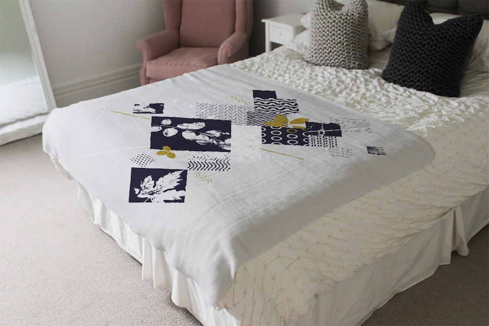 image 1 of Geometric Squares & Leaves Blanket | Multi