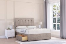 Sloomy Highbury Pebble Plush Divan Bed With Mattress 2 Drawers Footend With 26" Strutted Headboard 4'6 Double | Brown | Pebble | Double | 1
