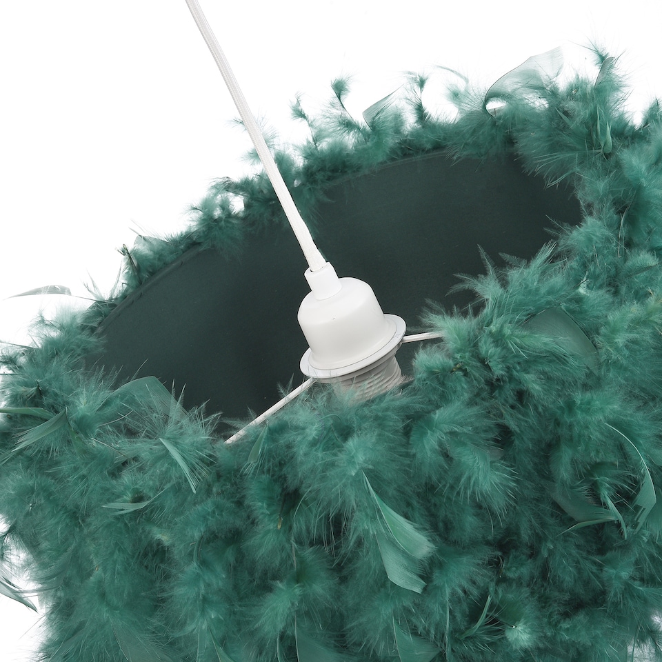 image 1 of Contemporary Green Feather Pendant Light Shade with Transparent Acrylic Droplets | Green