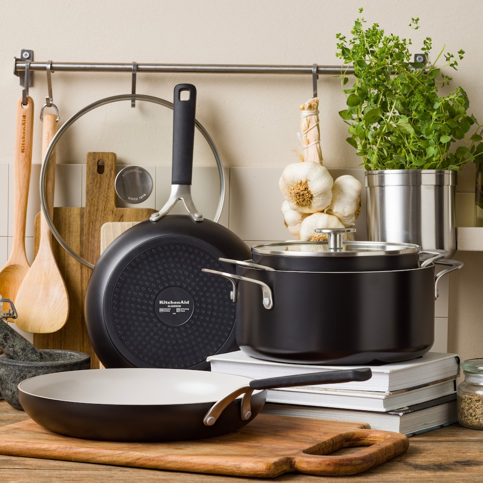 image 1 of KitchenAid Coloured Aluminium Frying Pan, 28cm, Matt Black