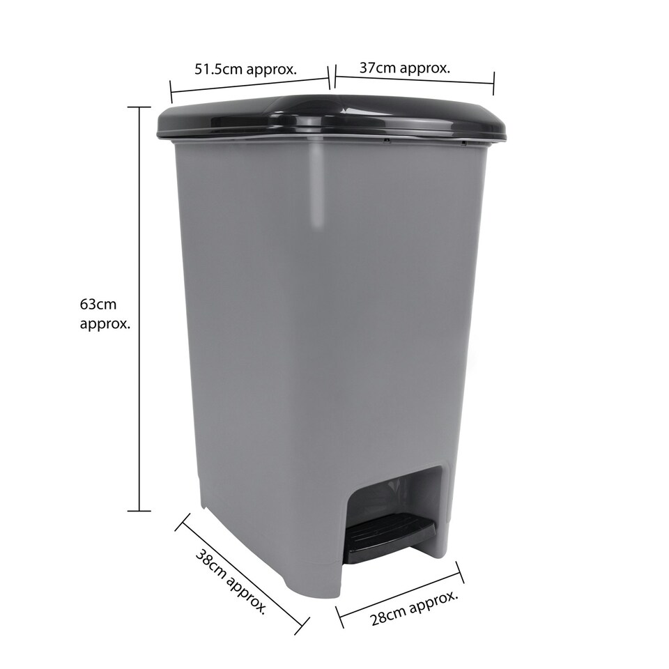 image 1 of JVL Slim Plastic Lidded Foot Pedal Waste Bin, 60L, Grey Grey
