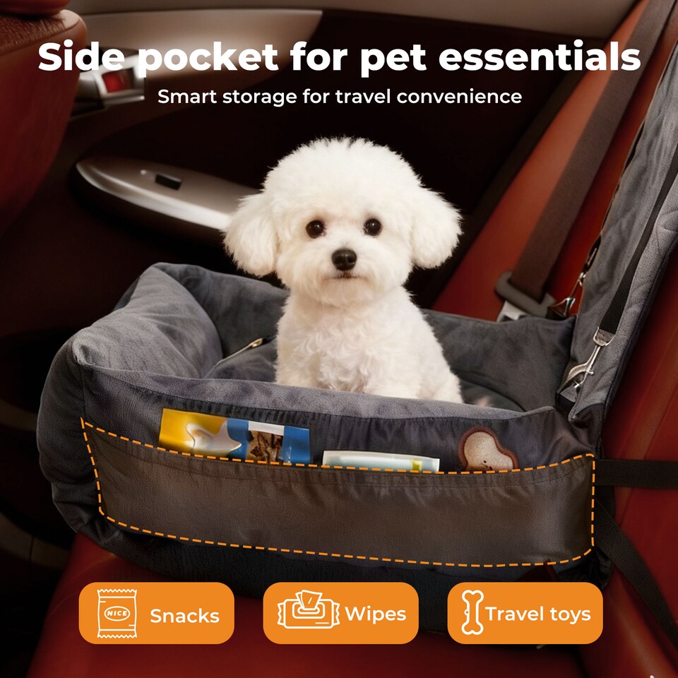 image 1 of Skylos Dog Booster Car Seat Travel Carrier Plush Bed Basket Portable Pet Grey