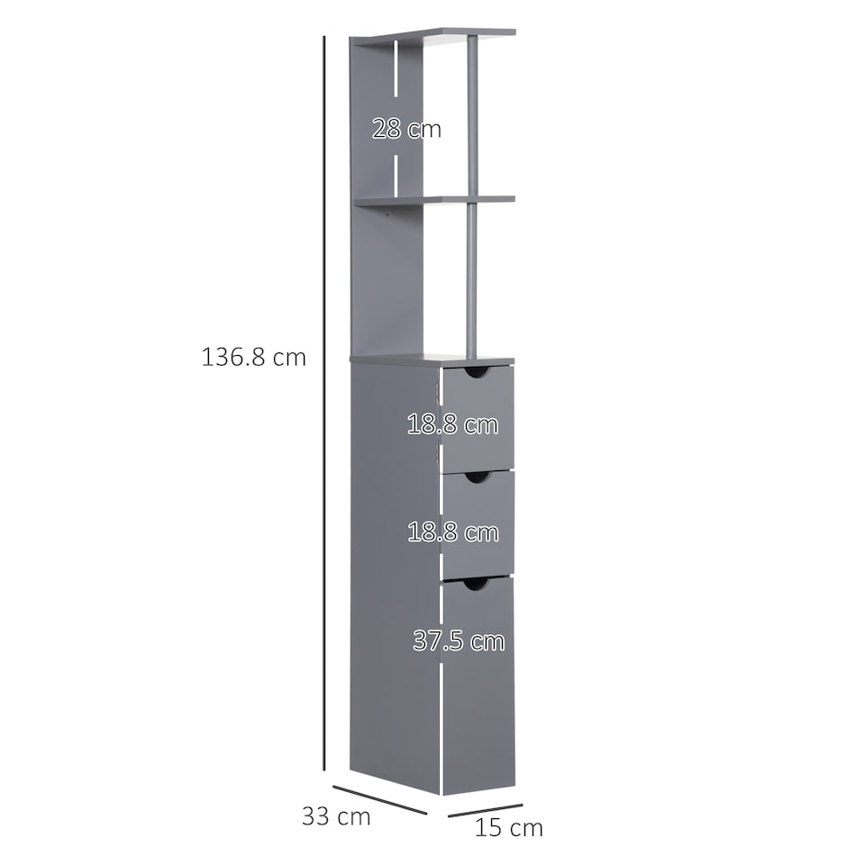 image 1 of HOMCOM Tall Bathroom Storage Cabinet with Shelf and Drawers, Grey