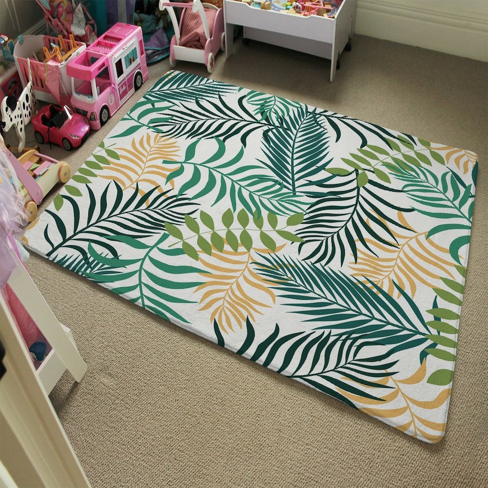 image 1 of Tropical palm leaves (Rug) Green | XL