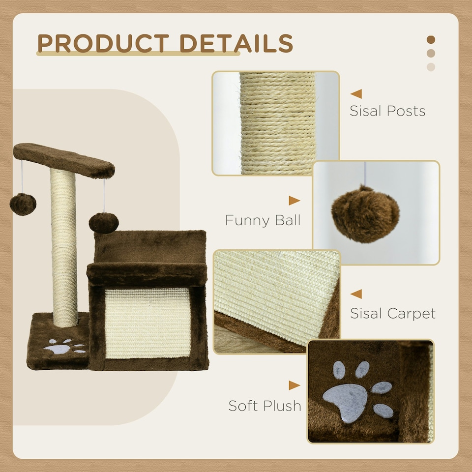 image 1 of PawHut Cat Tree Tower, Rotatable Top Bar, Sisal Post, Tunnel, Balls, Brown