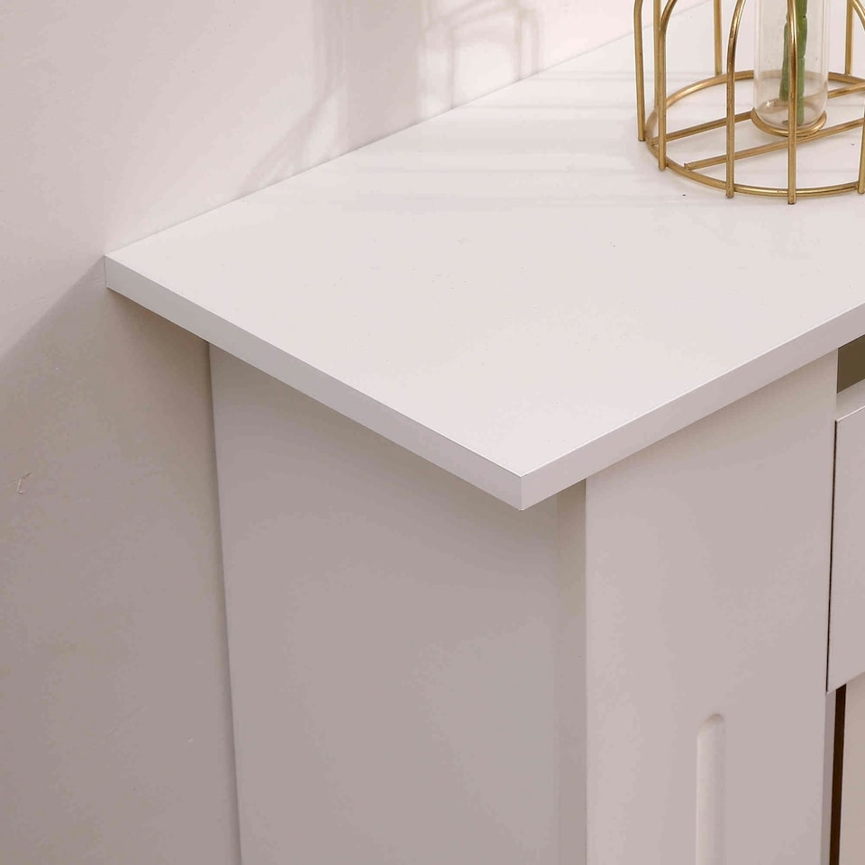image 1 of Oypla Large White Wooden Slatted Grill Radiator Cover MDF Cabinet