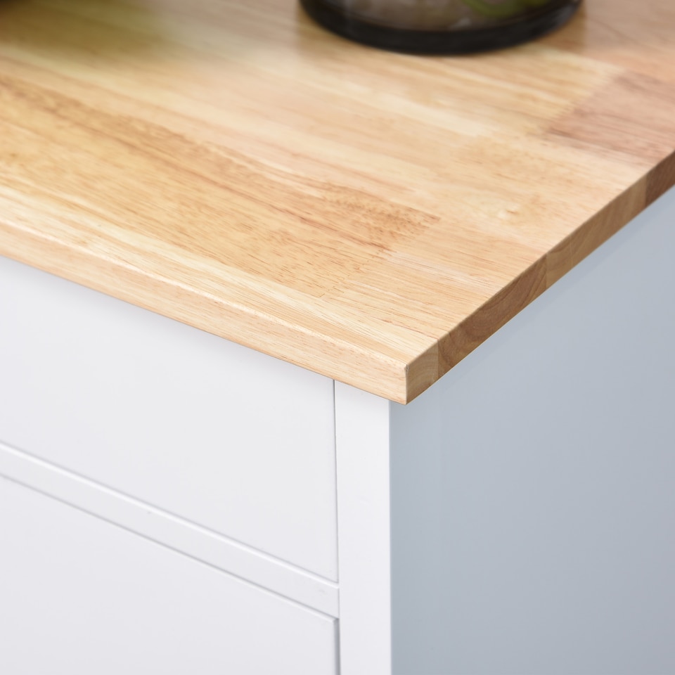 image 1 of HOMCOM Kitchen Trolley, Kitchen Island on Wheels, w Wood Top, 3 Shelves and Storage Cupboard, White