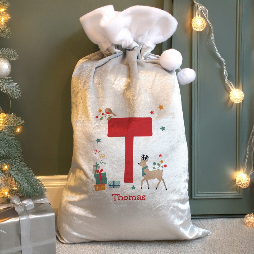 image 1 of Personalised Initial Reindeer Christmas Sack